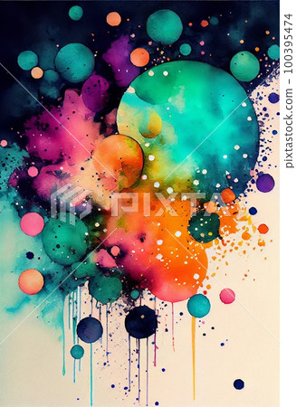 watercolor multicolored spots and circles with smudges, isolated. watercolor multicolored spots and circles with smudges, isolated. 100395474