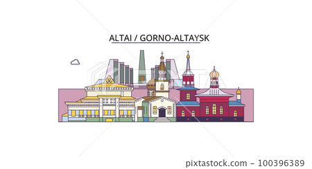 Russia, Gorno Altaysk tourism landmarks, vector city travel illustration 100396389