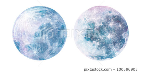 Abstract watercolor full moon isolated on white illustration 100396905