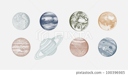 Planets in solar system. Moon and the sun, mercury and earth, mars and venus, jupiter or saturn and 100396985