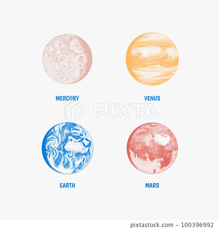 Planets in solar system. Moon and the sun, mercury and earth, mars and venus, jupiter or saturn and 100396992