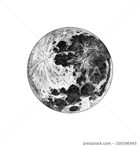Moon. Natural satellite. Astronomical galaxy space. Engraved hand drawn in old sketch, vintage style Moon. Natural satellite. Astronomical galaxy space. Engraved hand drawn in old sketch, vintage style 100396993