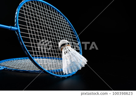 Badminton sport equipment on dark black background 100398623
