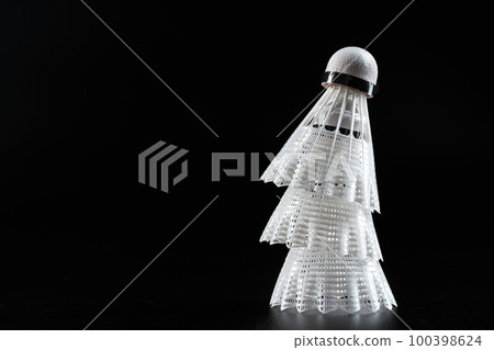 Badminton sport equipment on dark black background Badminton sport equipment on dark black background 100398624