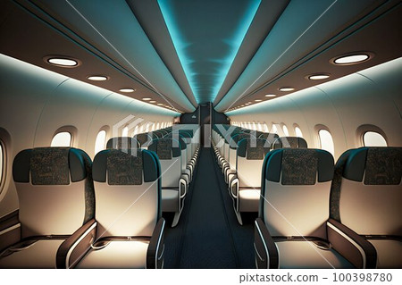 Airplane passenger cabin interior. Generative AI Airplane passenger cabin interior. Generative AI 100398780