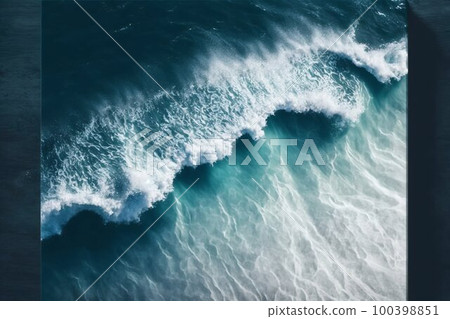 Ocean sea water top view with white wave splashing. Generative AI Ocean sea water top view with white wave splashing. Generative AI 100398851