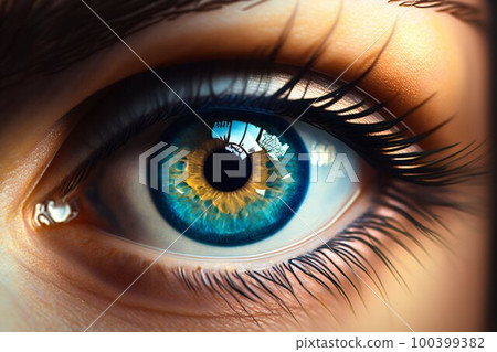 Female eye close up. Generative AI Female eye close up. Generative AI 100399382