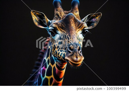Portrait face of giraffe with colorful paint. Generative AI Portrait face of giraffe with colorful paint. Generative AI 100399499