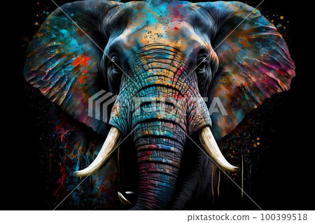 Portrait face of an elephant with colorful paint. Generative AI Portrait face of an elephant with colorful paint. Generative AI 100399518