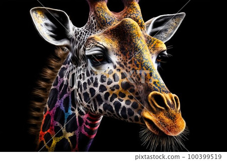 Portrait face of giraffe with colorful paint. Generative AI Portrait face of giraffe with colorful paint. Generative AI 100399519