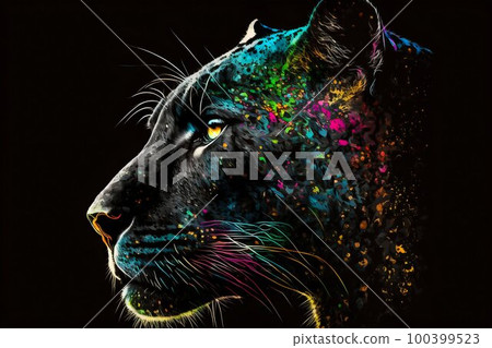Portrait face of panthera with colorful paint. Generative AI Portrait face of panthera with colorful paint. Generative AI 100399523