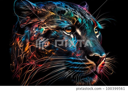 Portrait face of panthera with colorful paint. Generative AI 100399561