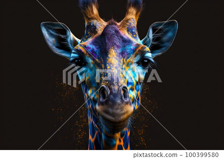 Portrait face of giraffe with colorful paint. Generative AI Portrait face of giraffe with colorful paint. Generative AI 100399580