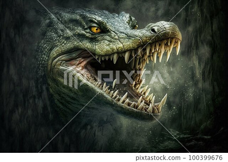 Alligator crocodile in water. Generative AI 100399676