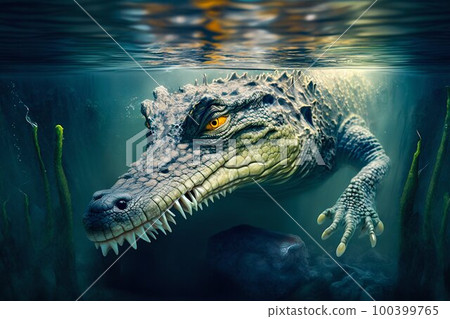 Alligator crocodile in water. Generative AI Alligator crocodile in water. Generative AI 100399765