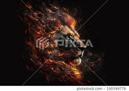 King Lion fire portrait. Generative AI King Lion fire portrait. Generative AI 100399776