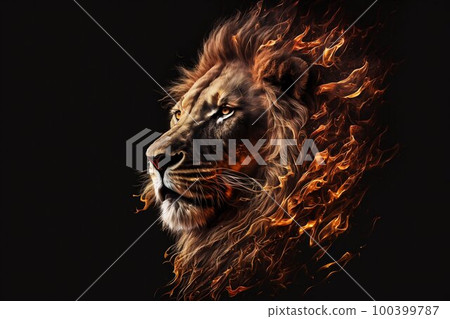 King Lion fire portrait. Generative AI 100399787