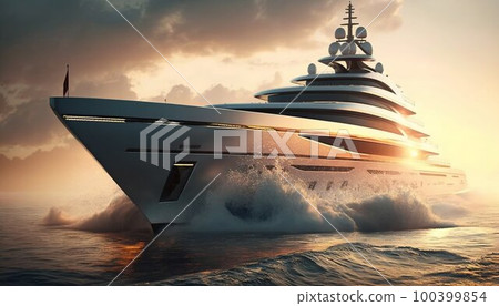 Luxury superyacht sailing in the sea. Generative AI Luxury superyacht sailing in the sea. Generative AI 100399854