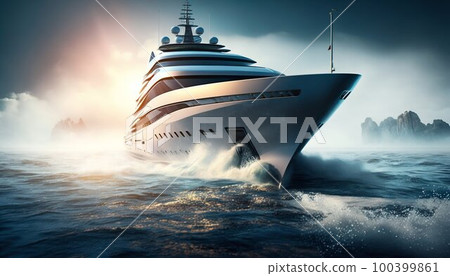 Luxury superyacht sailing in the sea. Generative AI Luxury superyacht sailing in the sea. Generative AI 100399861