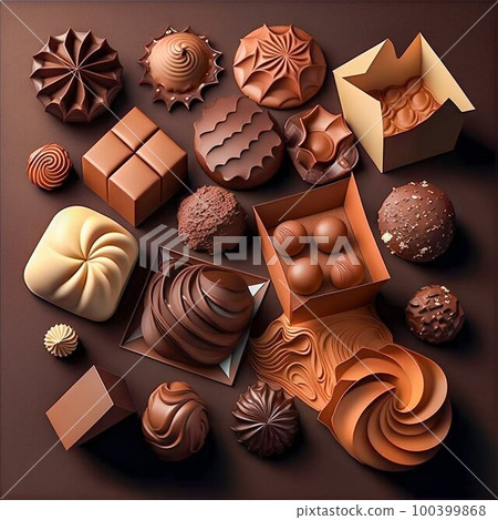 Chocolate sweet candies luxury pralines studio shot. Generative AI 100399868