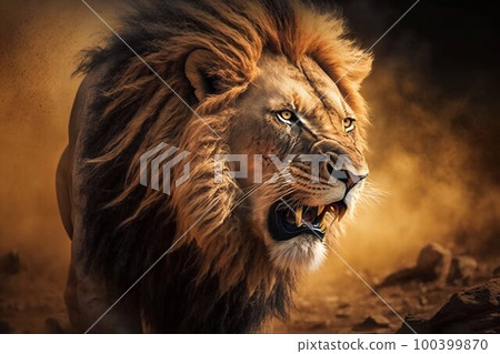 Lion in Africa closeup. Generative AI 100399870