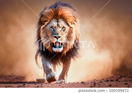 Lion in Africa closeup. Generative AI 100399872