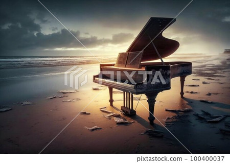 Piano on the beach. Generative AI Piano on the beach. Generative AI 100400037