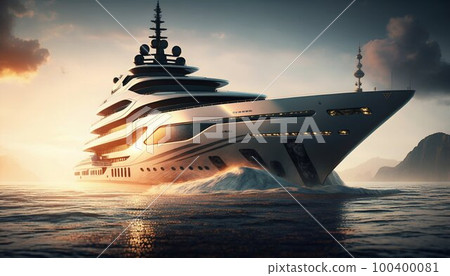 Luxury superyacht sailing in the sea. Generative AI 100400081