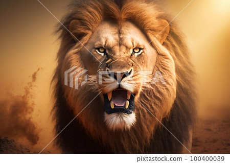 Lion in Africa closeup. Generative AI Lion in Africa closeup. Generative AI 100400089