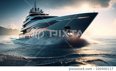 Luxury superyacht sailing in the sea. Generative AI 100400117