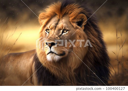 Lion in Africa closeup. Generative AI 100400127