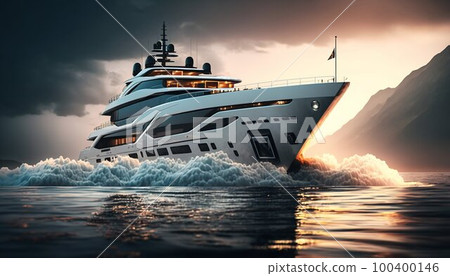 Luxury superyacht sailing in the sea. Generative AI 100400146