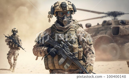 Special forces soldiers go to military operation. Generative AI Special forces soldiers go to military operation. Generative AI 100400148