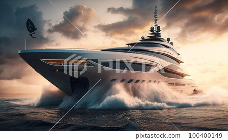 Luxury superyacht sailing in the sea. Generative AI 100400149