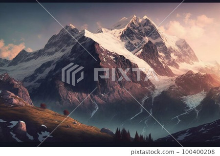 Mountain snow background. Generative AI 100400208
