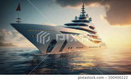 Luxury superyacht sailing in the sea. Generative AI Luxury superyacht sailing in the sea. Generative AI 100400222