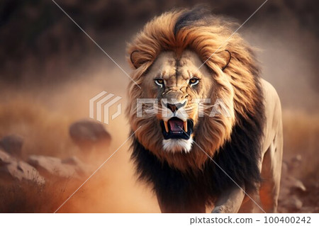 Lion in Africa closeup. Generative AI 100400242
