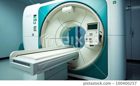 Magnetic resonance imaging scan machine MRI CT in Hospital interior. Generative AI Magnetic resonance imaging scan machine MRI CT in Hospital interior. Generative AI 100400257