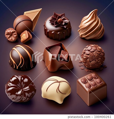 Chocolate sweet candies luxury pralines studio shot. Generative AI Chocolate sweet candies luxury pralines studio shot. Generative AI 100400261