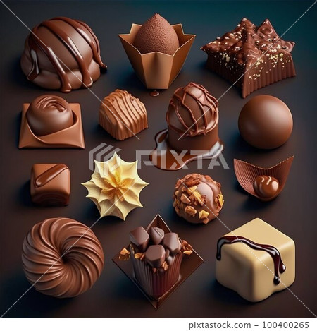 Chocolate sweet candies luxury pralines studio shot. Generative AI 100400265