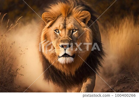 Lion in Africa closeup. Generative AI 100400266