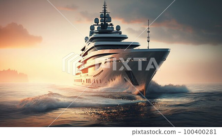 Luxury superyacht sailing in the sea. Generative AI 100400281