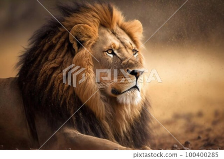 Lion in Africa closeup. Generative AI 100400285