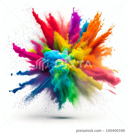 Multicolored explosion of rainbow holi powder paint. Generative AI Multicolored explosion of rainbow holi powder paint. Generative AI 100400390