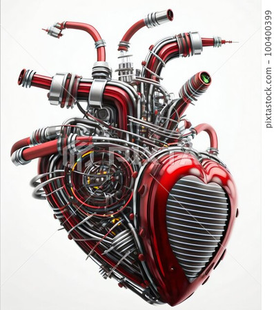 Robot mechanical red heart isolated on white...-插圖素材 [100400399] - PIXTA圖庫