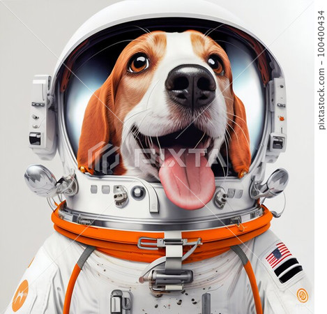 Beagle dog in astronaut suit, white background. Generative AI Beagle dog in astronaut suit, white background. Generative AI 100400434