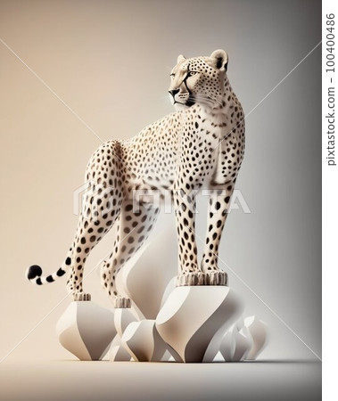 White leopard studio shot. Generative AI 100400486