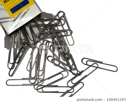 Large paper clips on a white background. Office supplies isolate. Paper clips. 100401247