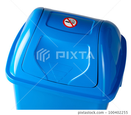 A blue trash bin isolated on white 100402255
