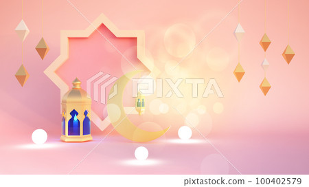 Ramadan kareem 3d rendering with Turkish traditional lantern and Mosque on pink background Ramadan kareem 3d rendering with Turkish traditional lantern and Mosque on pink background 100402579